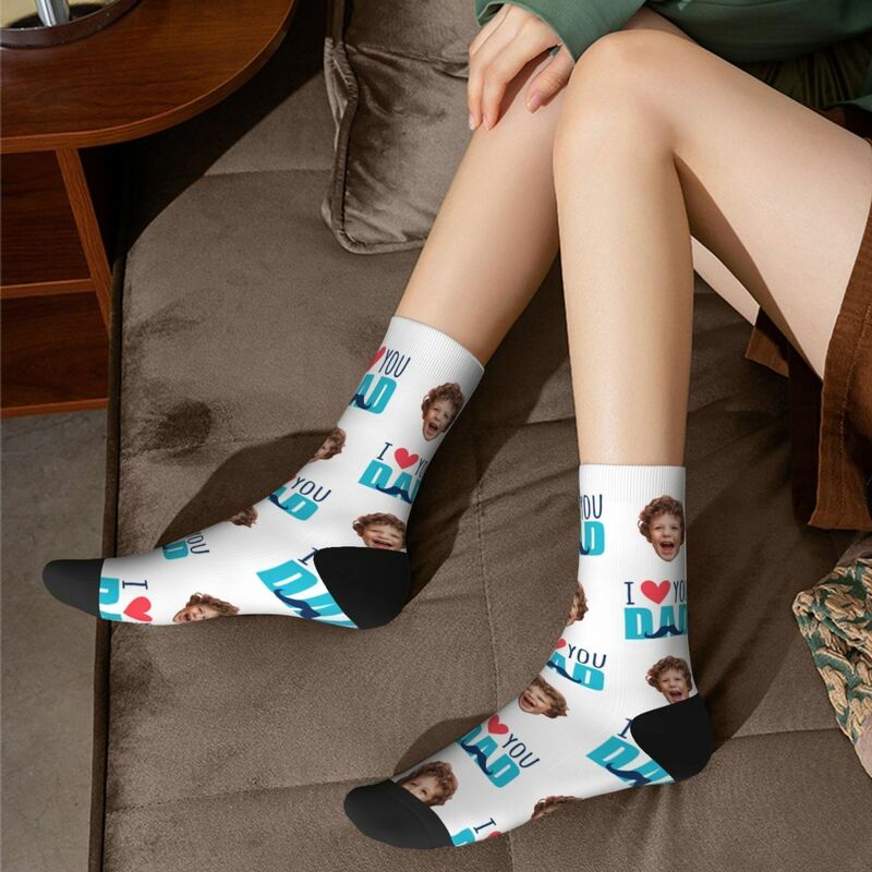 "I LOVE DADDY" Customized Face Socks Mid-calf Socks Father's Day Gift