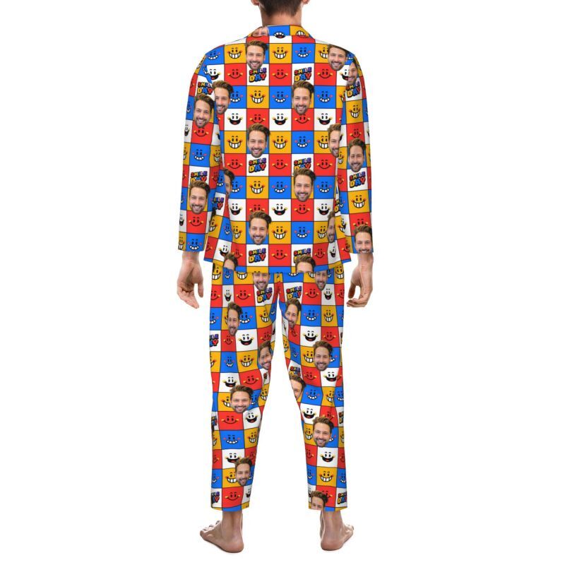 Personalized Pajamas Custom Photo Colorful Little Emoticon Block Design Vibrant Gift for Family