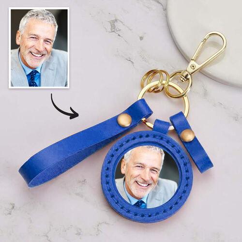 Foto-Schlüsselanhänger mit königsblauem Leder