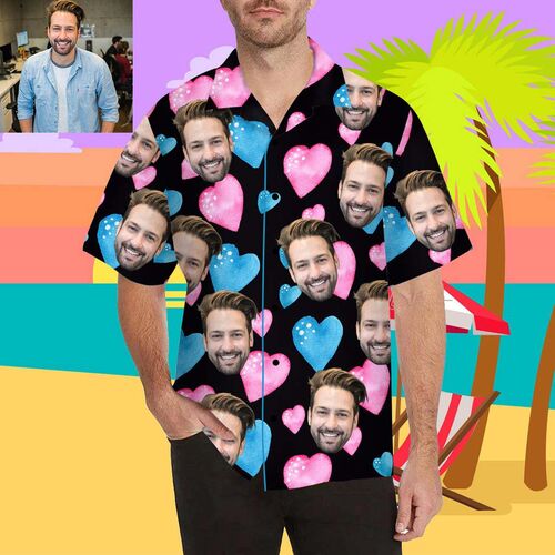 Individuelles Gesicht Ananas und Blume Grünes Herren Bedrucken Hawaii Hemd/Shirt