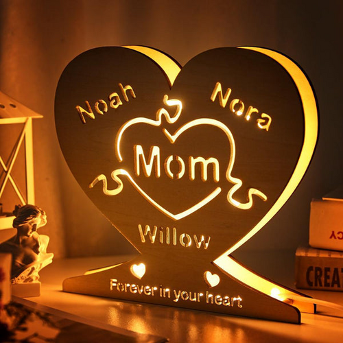 Anniversary Gifts for Her Custom Wooden Heart-shaped Lamp Personalized Letter Name