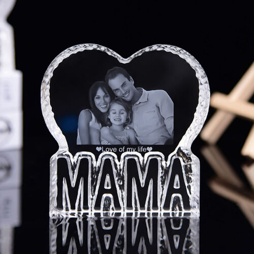 Personalisierter Kristall Mama Herz Laser Gravierter Fotorahmen