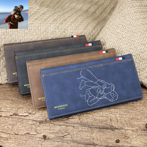 Personalized Long Wallet for Men Custom Simple Sketch Photo for Him