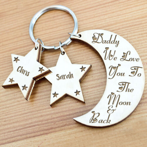 Custom Name Keychain with Moon And Star Pattern Stylish Gift for Daddy