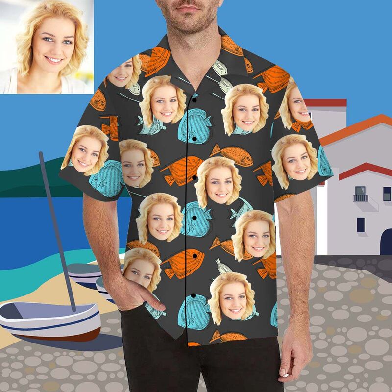 Custom Face Sea Fish Men's All Over Print Hawaiian Shirt
