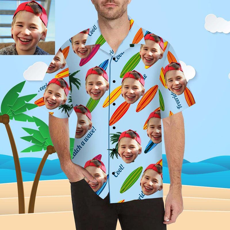 Chemise hawaïenne à impression intégrale Planche de surf personnalisée pour hommes
