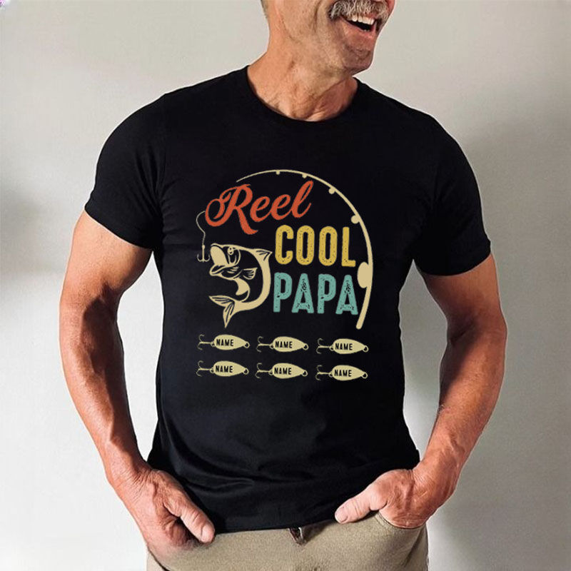 Personalized T-shirt with Custom Name Fishing Pattern Gift for Daddy