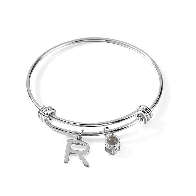 Personalized Projection Photo Bracelet with Custom Lettering Charm for Mother's Day