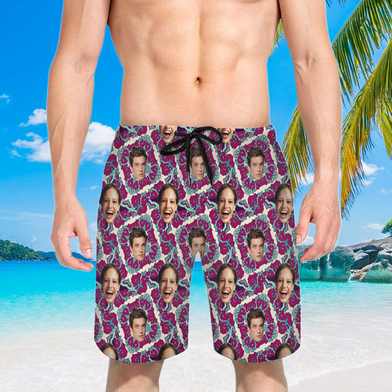 Personalized Picture Men's Beach Shorts Interesting Design Present for Family