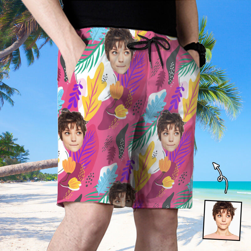 Personalized Picture Men's Beach Shorts Colorful Present for Friend