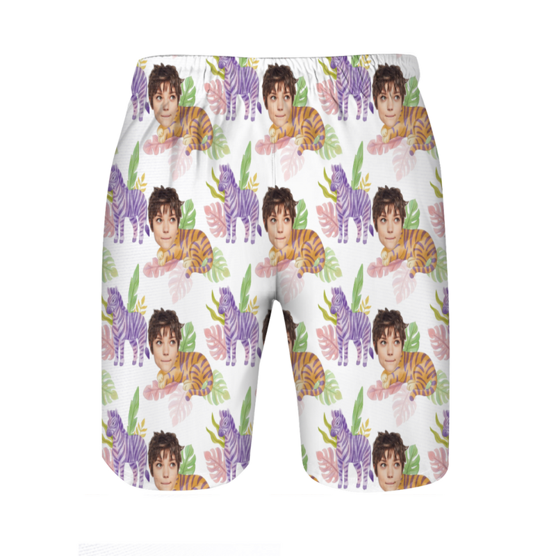 Shorts de plage Photo personnalisée  pour homme avec motif zèbre Cadeau unique pour un ami