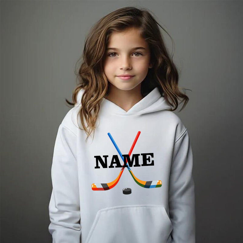 Personalized Kids Hoodies With Customized Name Tape Hockey Graphics For Sports Fanatics