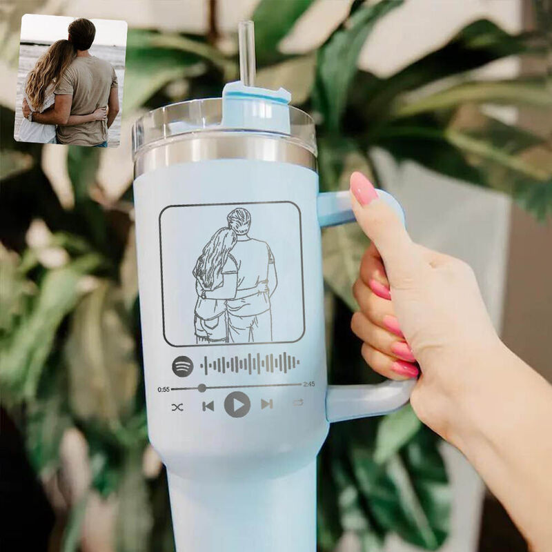 Spotify 写真 イラスト メッセージ 蓋付き ストロー付き 1182ml 真空断熱 保温 保冷 タンブラー オリジナル
