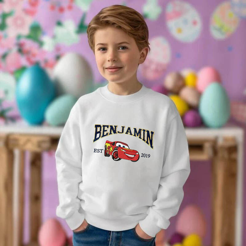 Personalized Kids Embroidered Sweatshirt Custom Cars Cartoon Patterns Creative Gift for Children