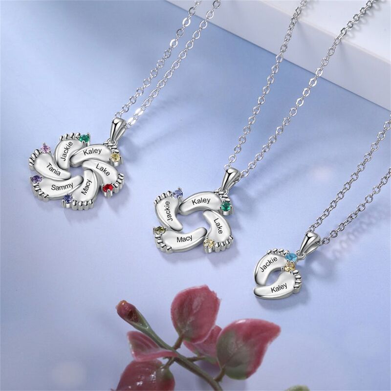 Personalized Foot Necklace with Name and Birthstone Cute Gift for Mom