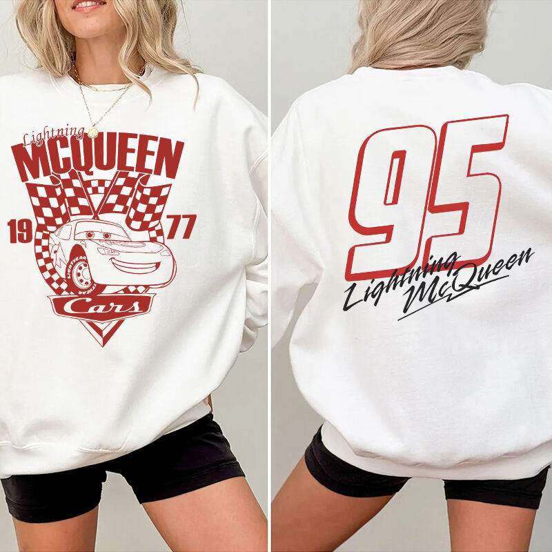 Personalized Sweatshirt Lightning McQueen Cars Classic Pattern Design Cool Gift for Car Lovers
