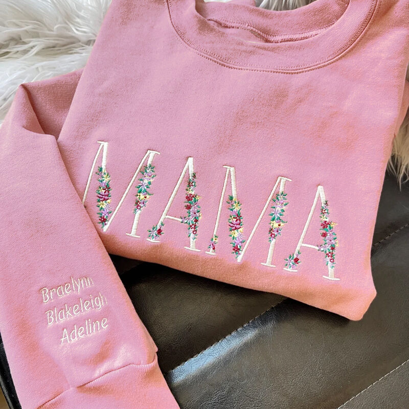 Personalized Sweatshirt Embroidered Custom Mama Floral Design Exquisite Gift for Mother's Day