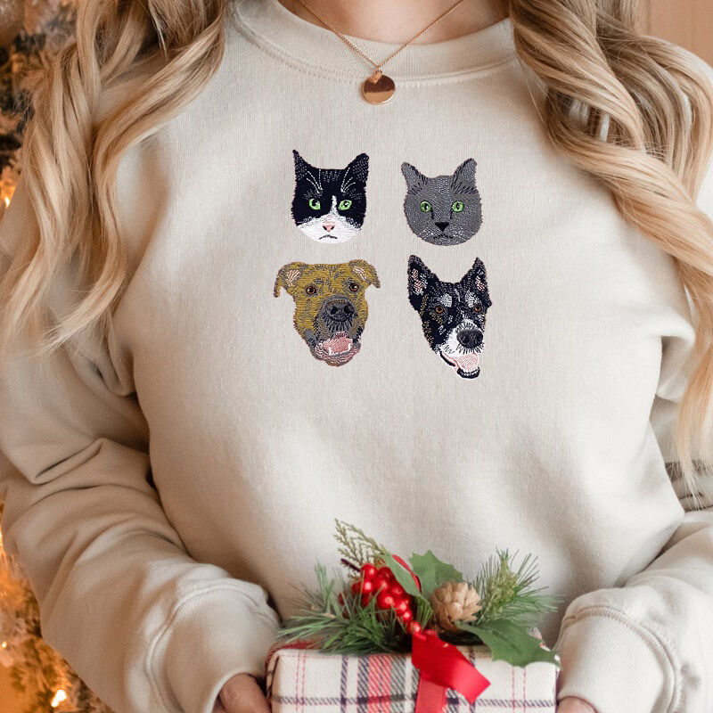 Felpa personalizzata ricamata con foto a colori della testa dell'animale domestico