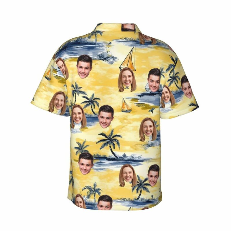 Personalized Hawaiian Shirt with Coconut Tree Print Yellow Short Sleeves Gift for Husband