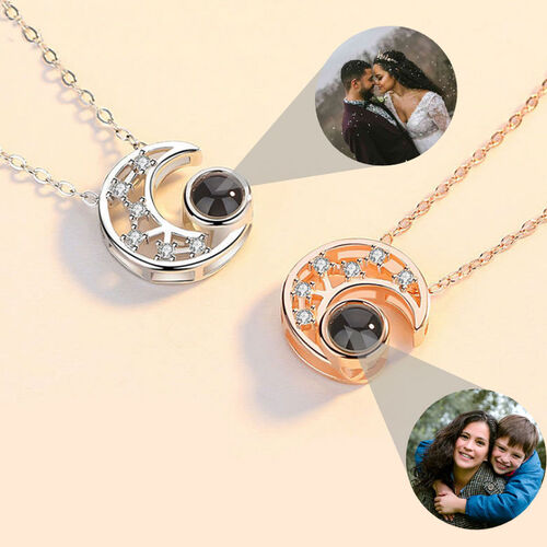 Sterling Silver Personalized Photo Projection Necklace-Star And Moon Necklace