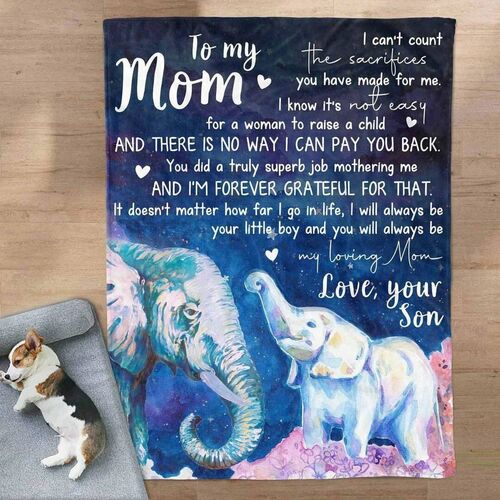 "I am a Lover" Family Love Letter Blanket for Mom from Son with Elephant Pattern