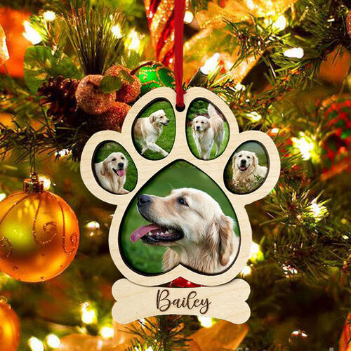Personalized Paw Shape Custom Pet Photo Christmas Tree Decoration for Pet