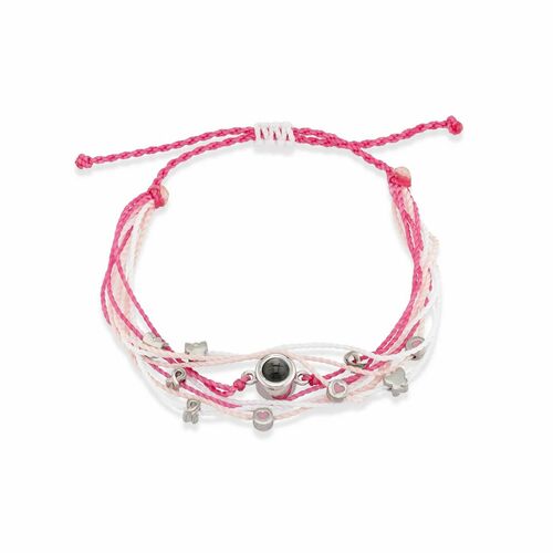 Bracelet photo à projection de corde tressée rose et blanche personnalisé avec breloque mignonne