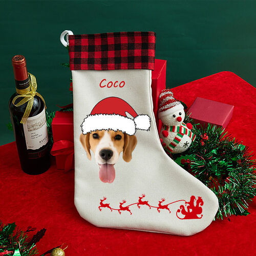 ペット 猫 犬 名入れ サンタ 顔 イラスト クリスマスソックス 飾り バッグ コットン