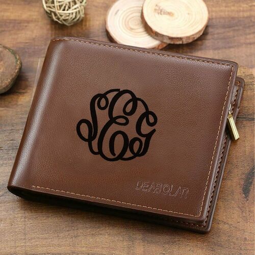 Custom Monogram Wallet Brown Leather Gift For Men