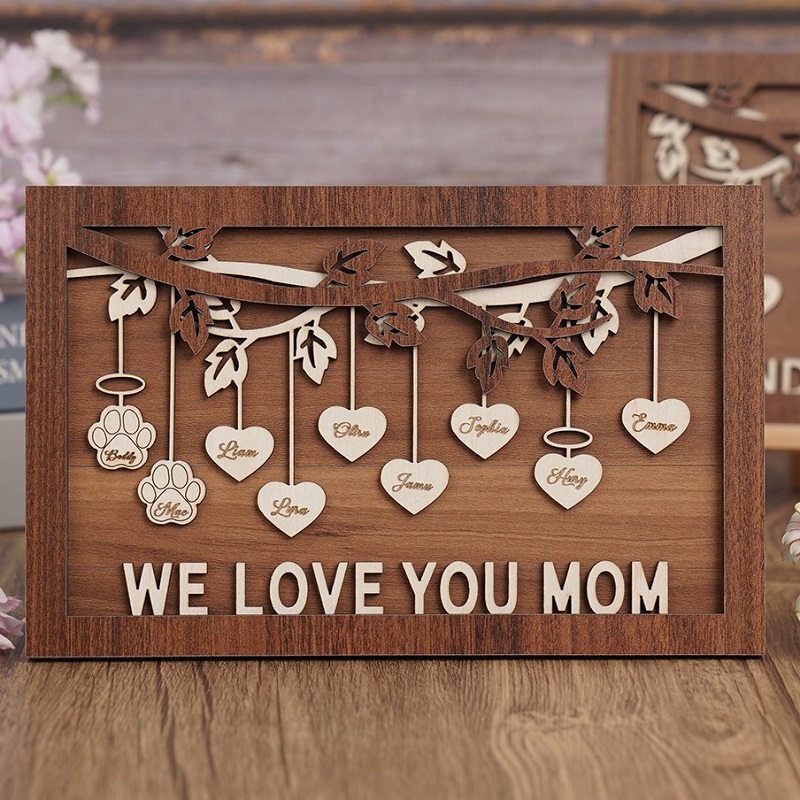 Personalized Family Tree Frame We Love You with Custom Name Sign Warm Gift for Mother's Day