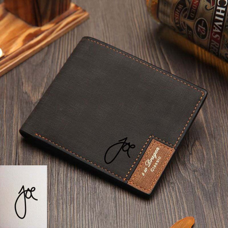 Custom Handwritten Signature Wallet Black Leather