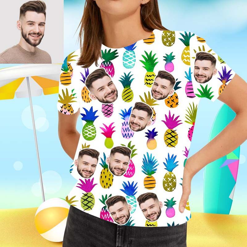 "Multicolored Pineapple" Custom Face Women's Hawaiian T-Shirt