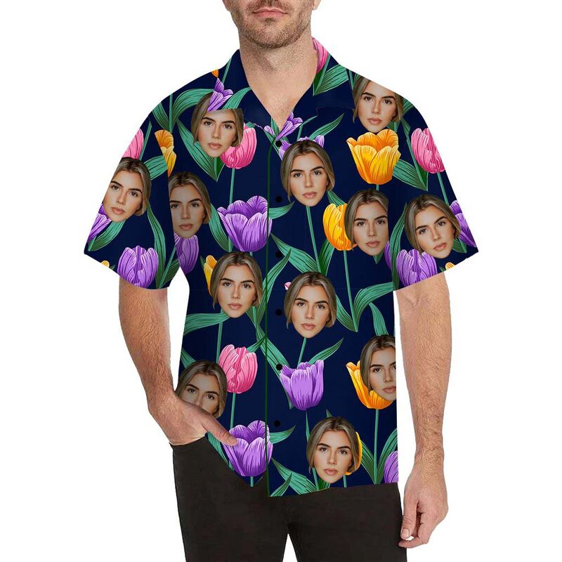Custom Face Tulip Men's All Over Print Hawaiian Shirt