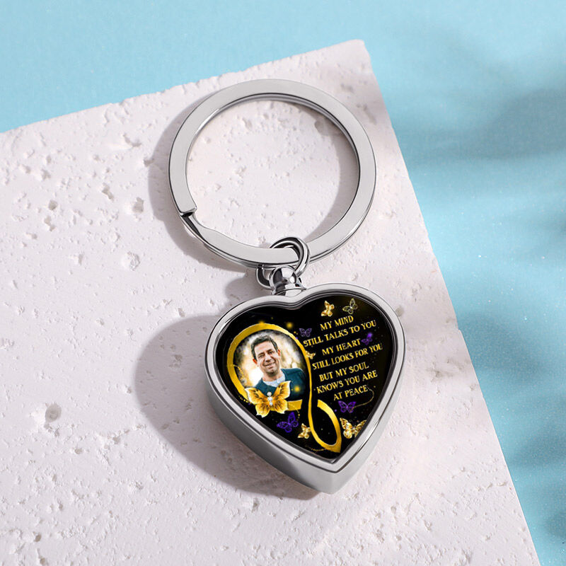 Personalized My Mind Still Talks To You Memorial Picture Urn Keychain