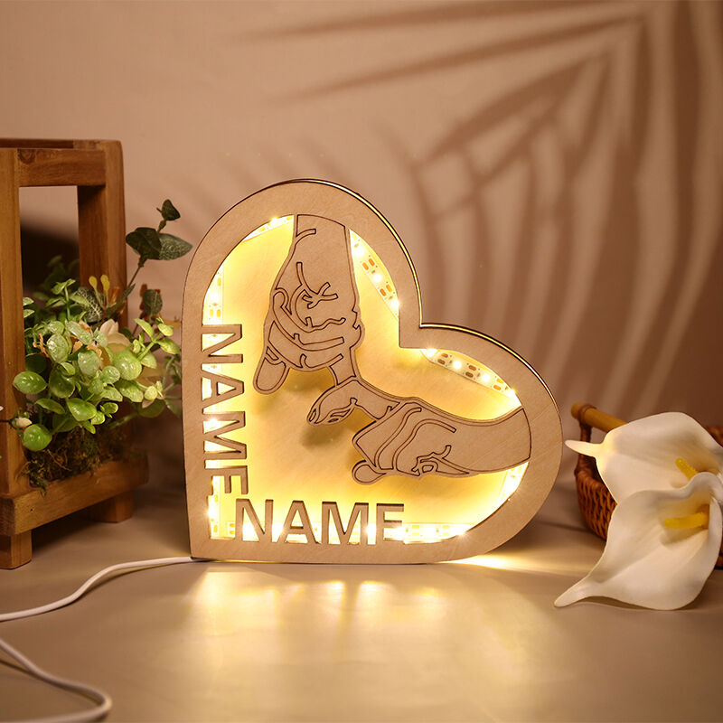 Personalized Couple Wooden Heart Hook Hand Decorative Lamp
