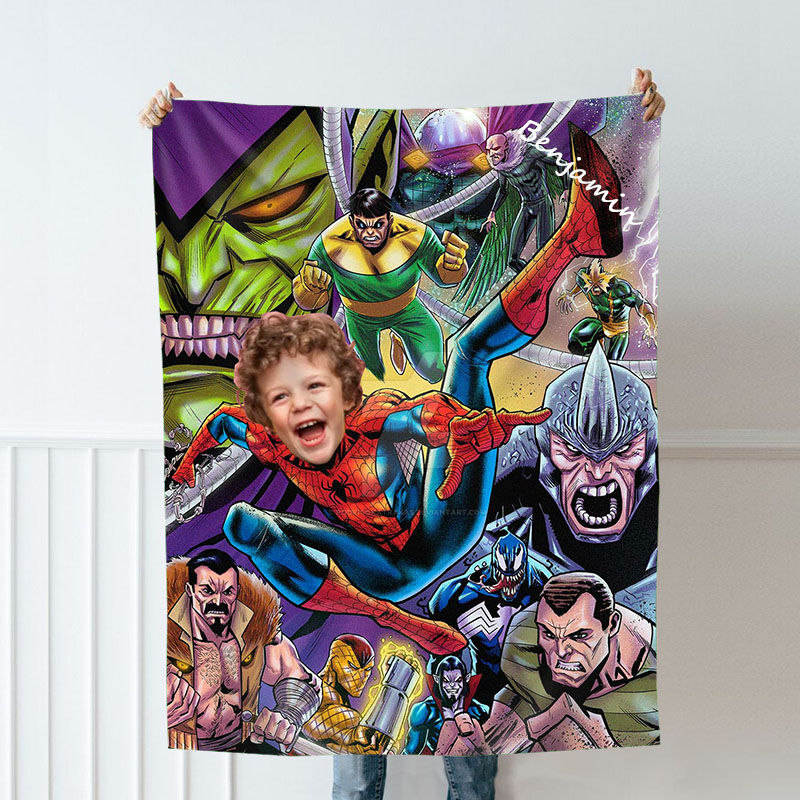 Personalized Custom Photo Blanket Cartoon Character Comic Style Background Flannel Blanket