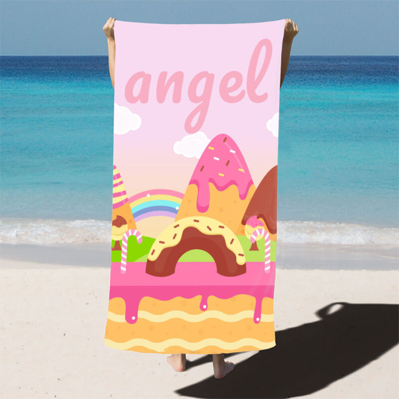 Personalized Name Bath Towel with Delicious Candy Pattern for Dear Kids