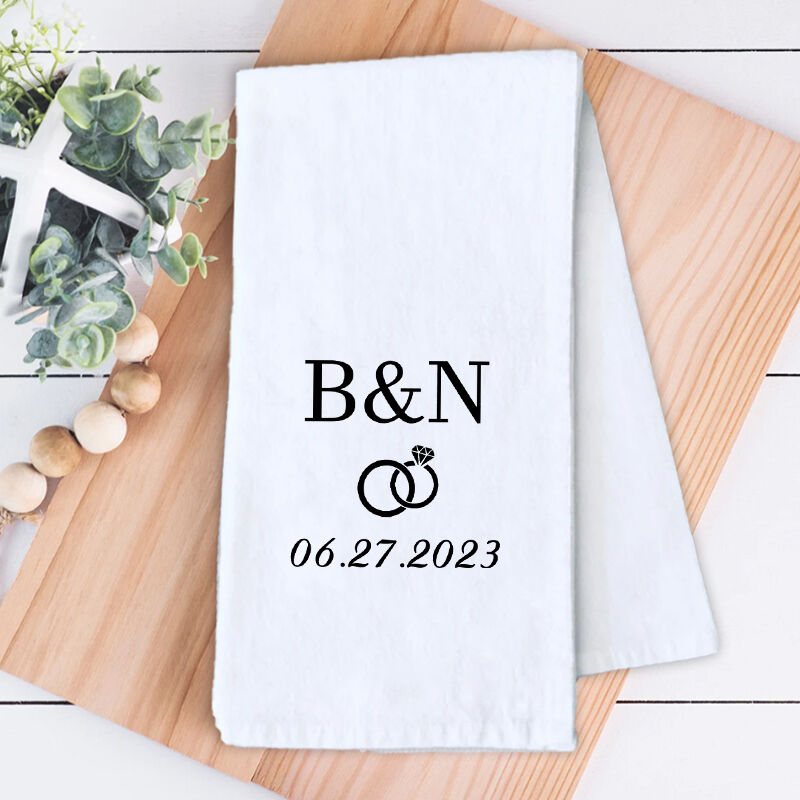 Personalized Towel with Custom Letter and Date Rings Decoration Unique Wedding Gift