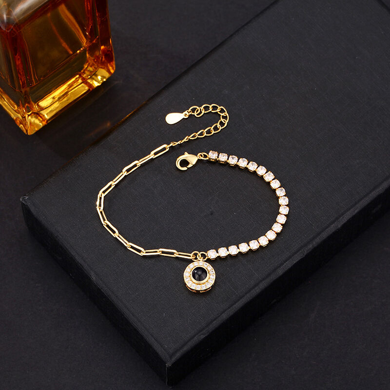 Personalized Projection Picture Bracelet Round Pendant With Diamonds Fashion Gift For Christmas