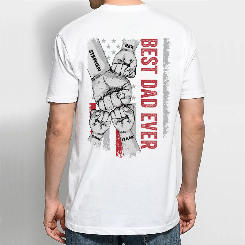 T-shirt personnalisé Best Dad Ever avec Fist Bump Noms personnalisés Design cool Cadeau parfait pour la fête des pères