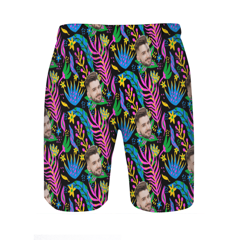 Personalized Picture Men's Beach Shorts with Seaweed Pattern Cool Gift for Papa