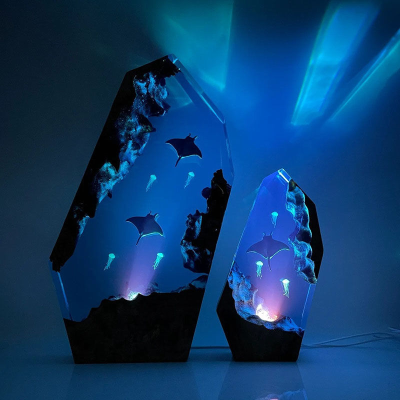 Manta Rays And Jellyfish Resin Night Light Wonderful Gift for Sister