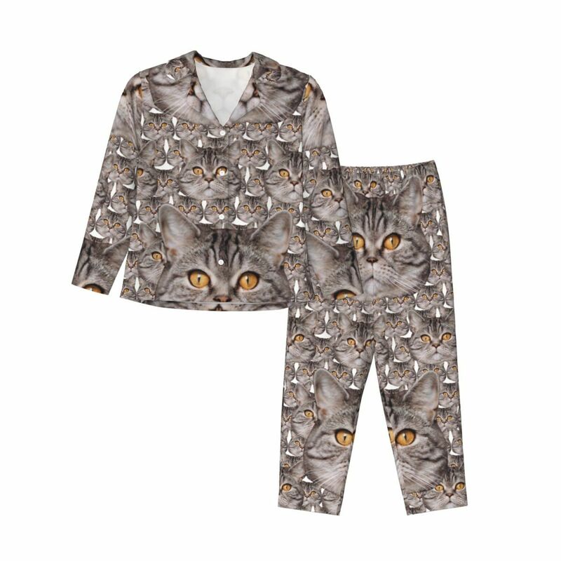 Personalisierte Pyjamas mit Katzenkopfbild vollständige Muster-Design Kreatives Geschenk für Tierliebhaber