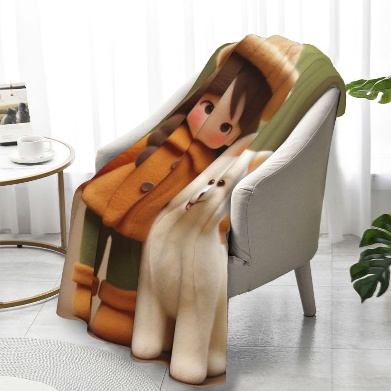 Personalized Felt Style Cartoon Picture Blanket Cute Gift for Your Love