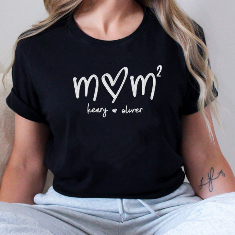 Personalized T-shirt Embroidered Custom Mom with Children Name Design Creative Mother's Day Gift