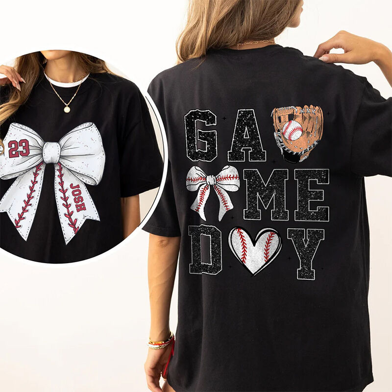 Personalized T-shirt Game Day Baseball Bow Element Design Exquisite Gift for Her Sports Lover Friend