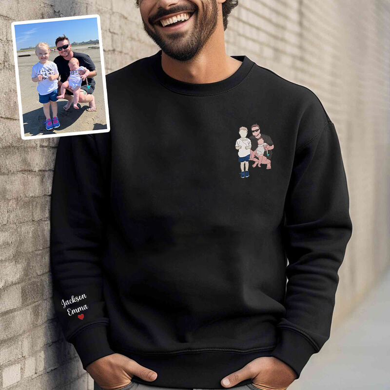 Personalized Sweatshirt Embroidered Custom Dad and Kids Photo Design Attractive Gift for Father's Day