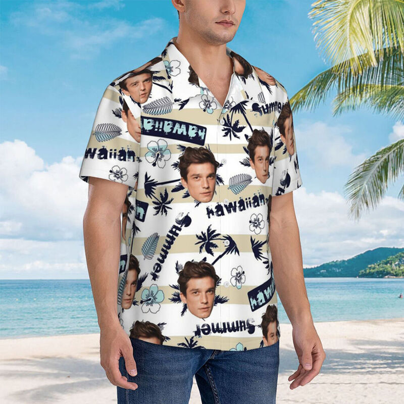 Personalized Hawaiian Shirts Custom Face Portrait Holiday Style Short Sleeve Shirts Gifts for Men