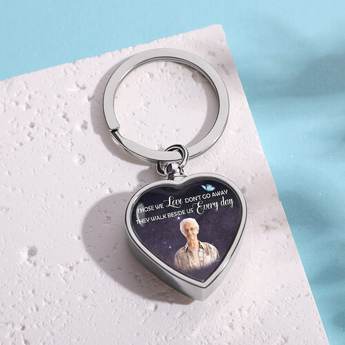 Those We Love Don't Go Away Custom Picture Memorial Urn Keychain
