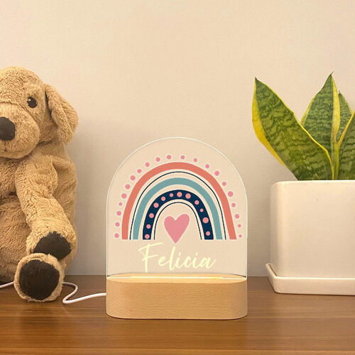 Lampe personnalisée en bois acrylique arc-en-ciel et fleurs pour bébé